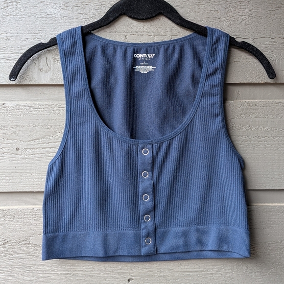 PacSun Tops - NWOT Contour by PacSun Navy Blue Ribbed Scoop Snap Front Crop Top Bralette Small
